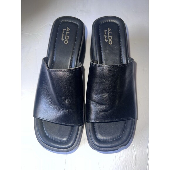 Aldo Wedge Sandal Black Platform Womens Sz 8.5 Y2K Vintage Slip On **Read - Picture 7 of 15